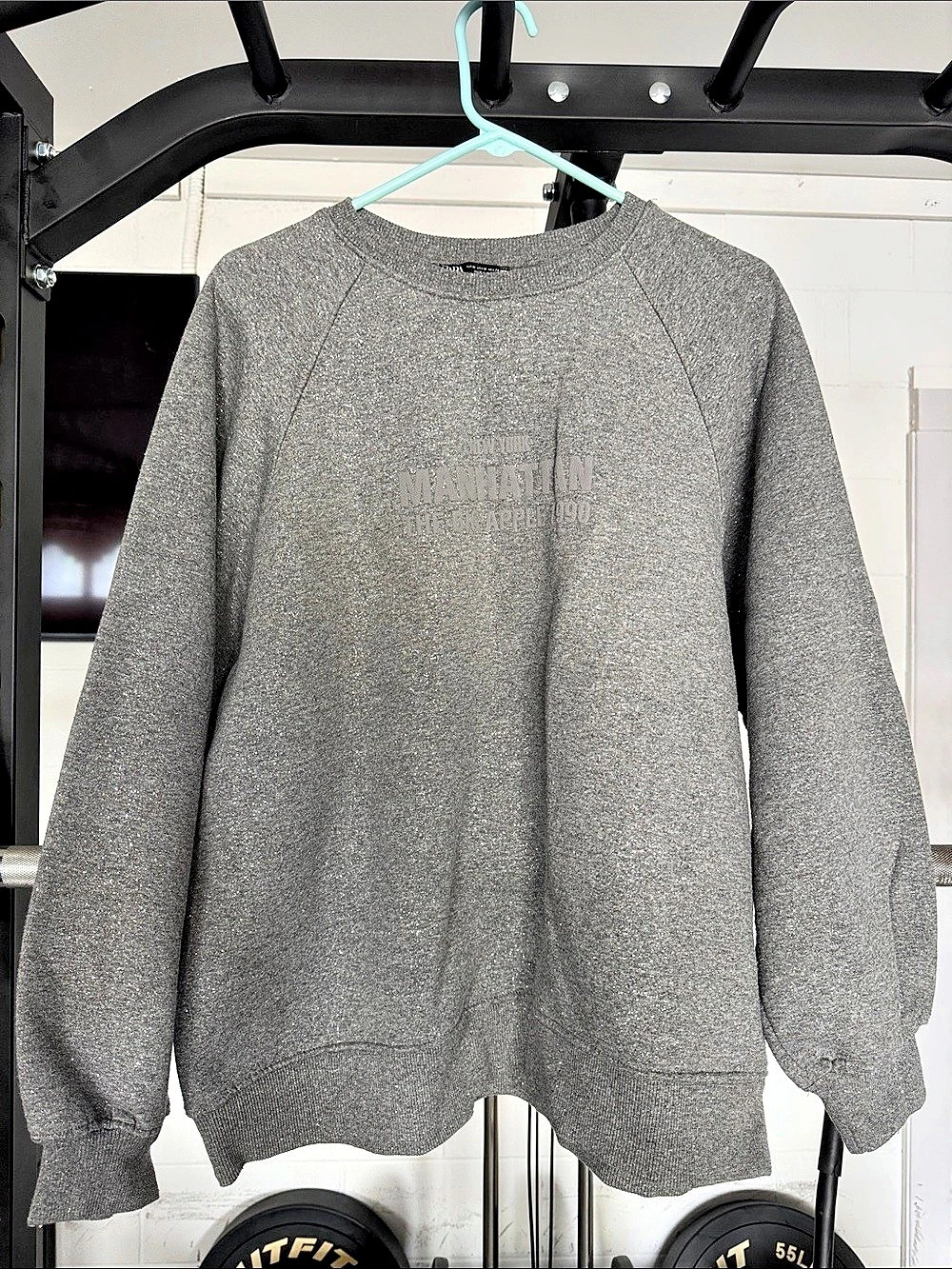 Zara Manhattan The Big Apple 1990 Glitter Sweatshirt Gray Medium